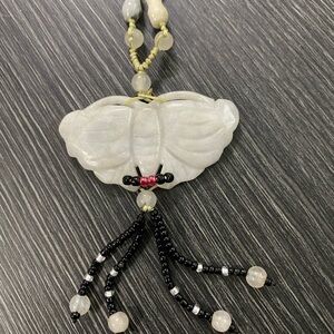 Hand-Carved White Jade Butterfly Pendant Necklace - Unbranded